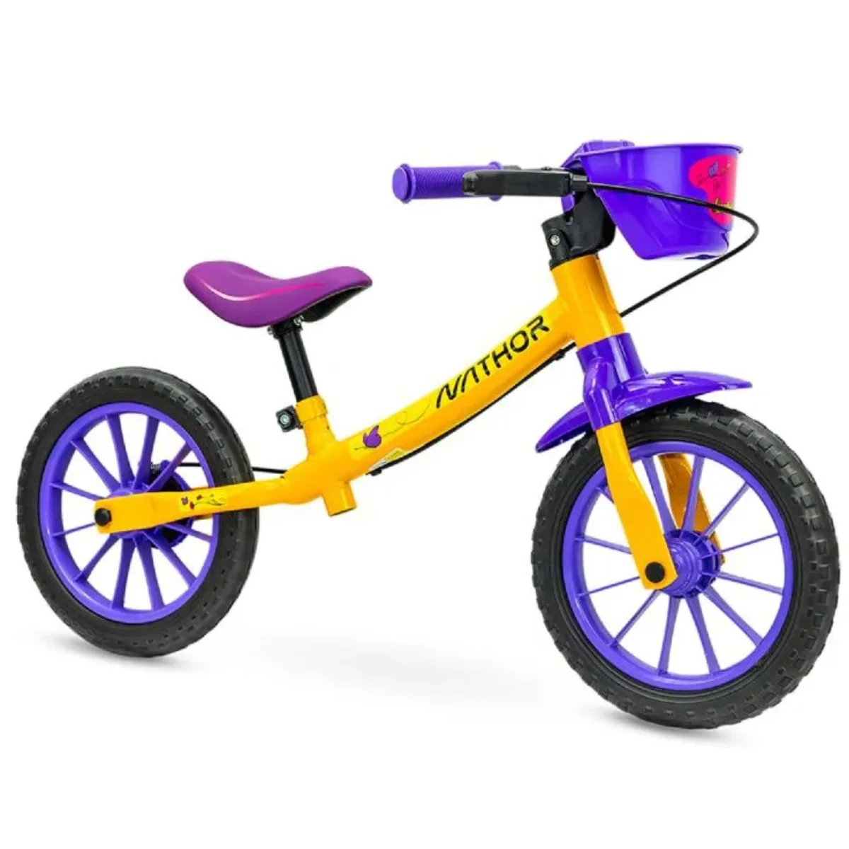 Bicicleta Aro 12 Infantil Nathor Balance Garden Fly Amarelo e Roxo