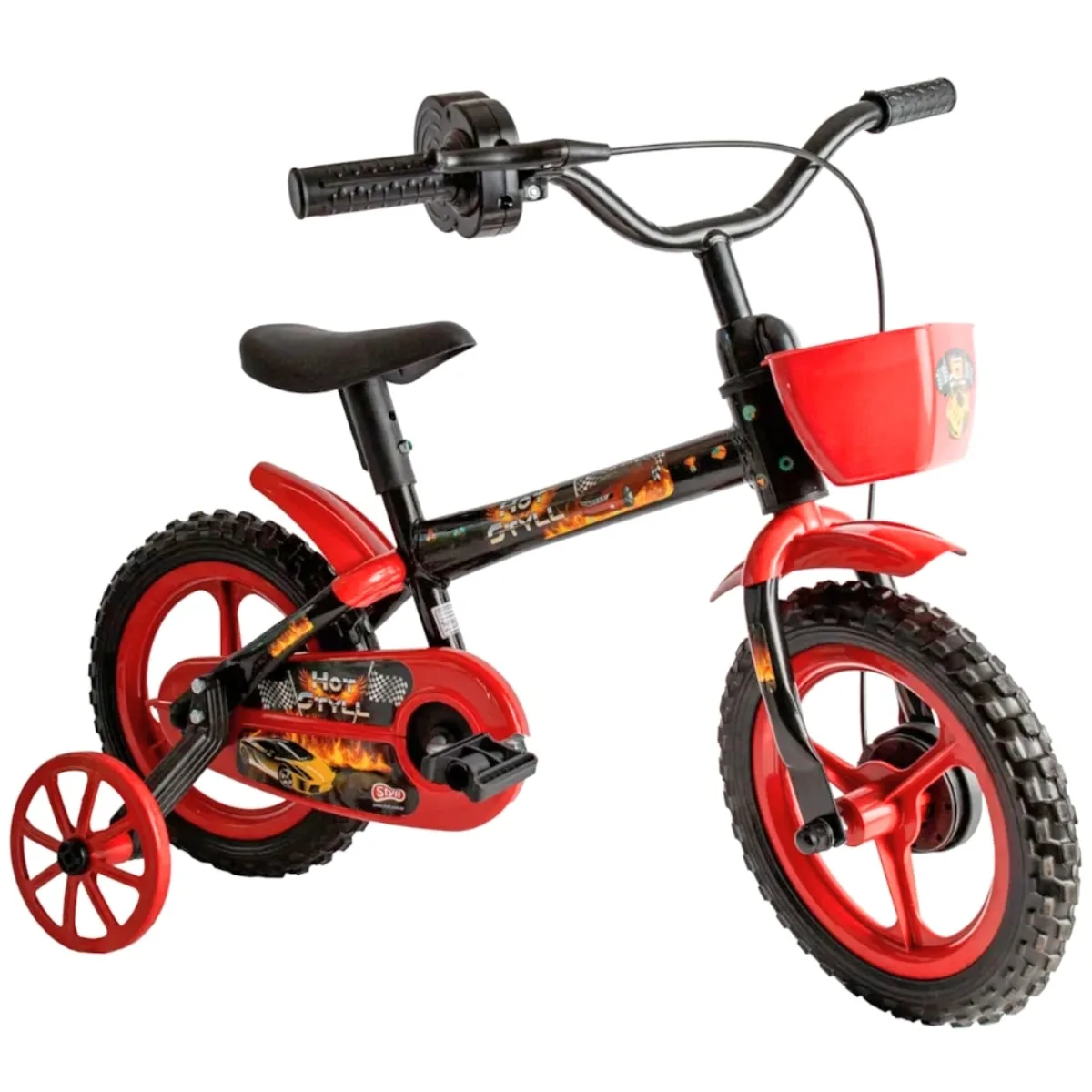 Bicicleta Aro 12 Infantil Styll Hot Preto e Vermelho