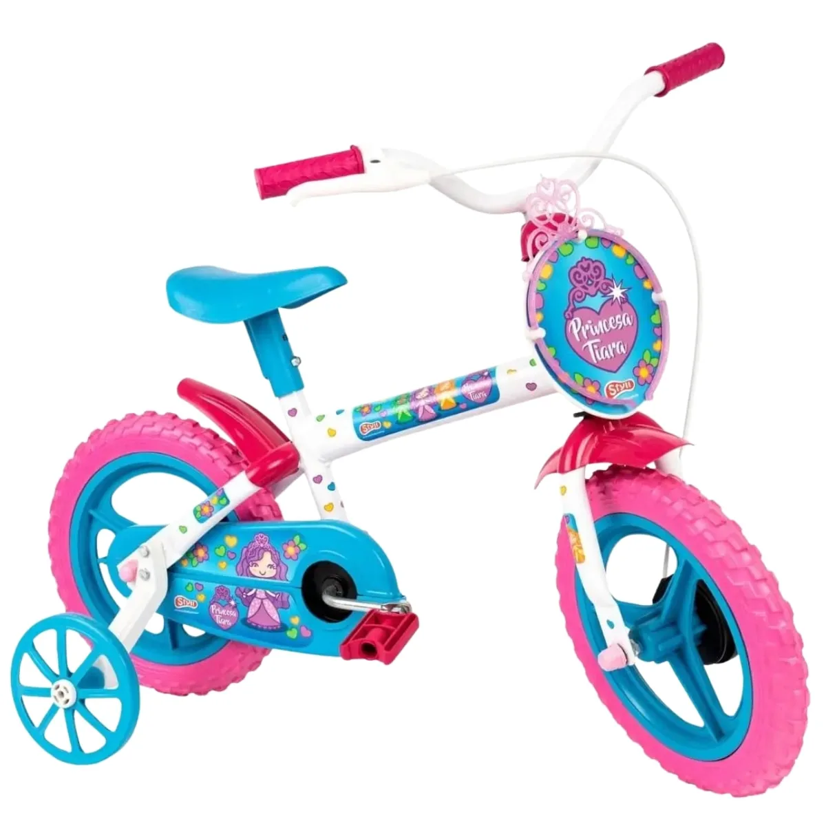 Bicicleta Aro 12 Infantil Styll Princesa Tiara Branco e Rosa