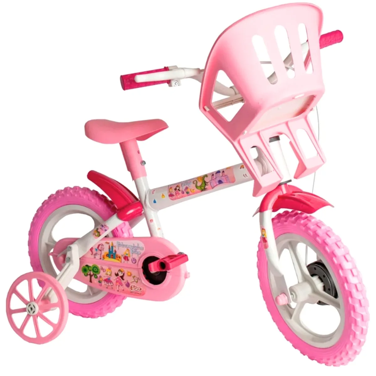 Bicicleta Aro 12 Infantil Styll Princesinha Branca e Rosa