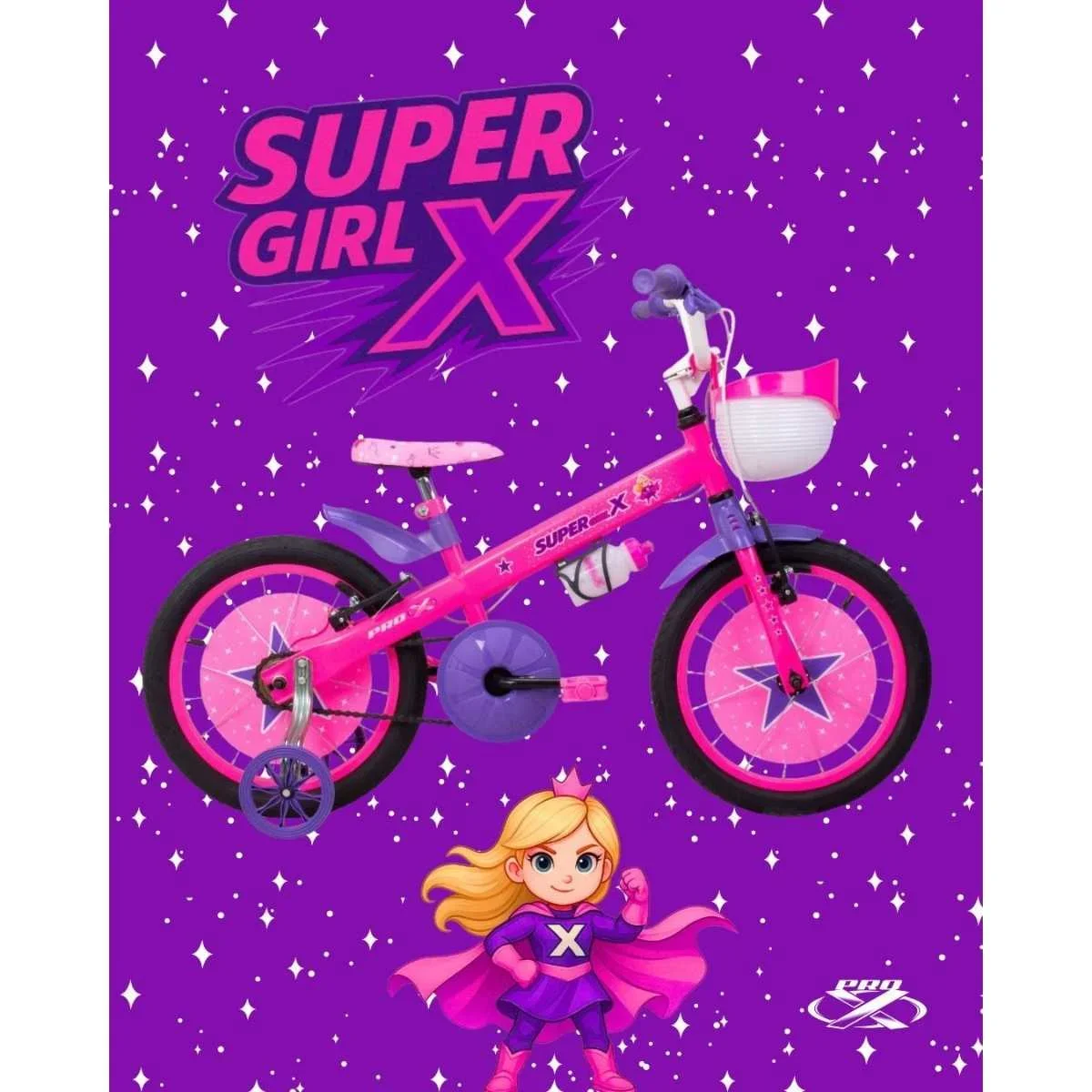 Bicicleta Aro 16 Pro-X Super Girl X Rosa Neon