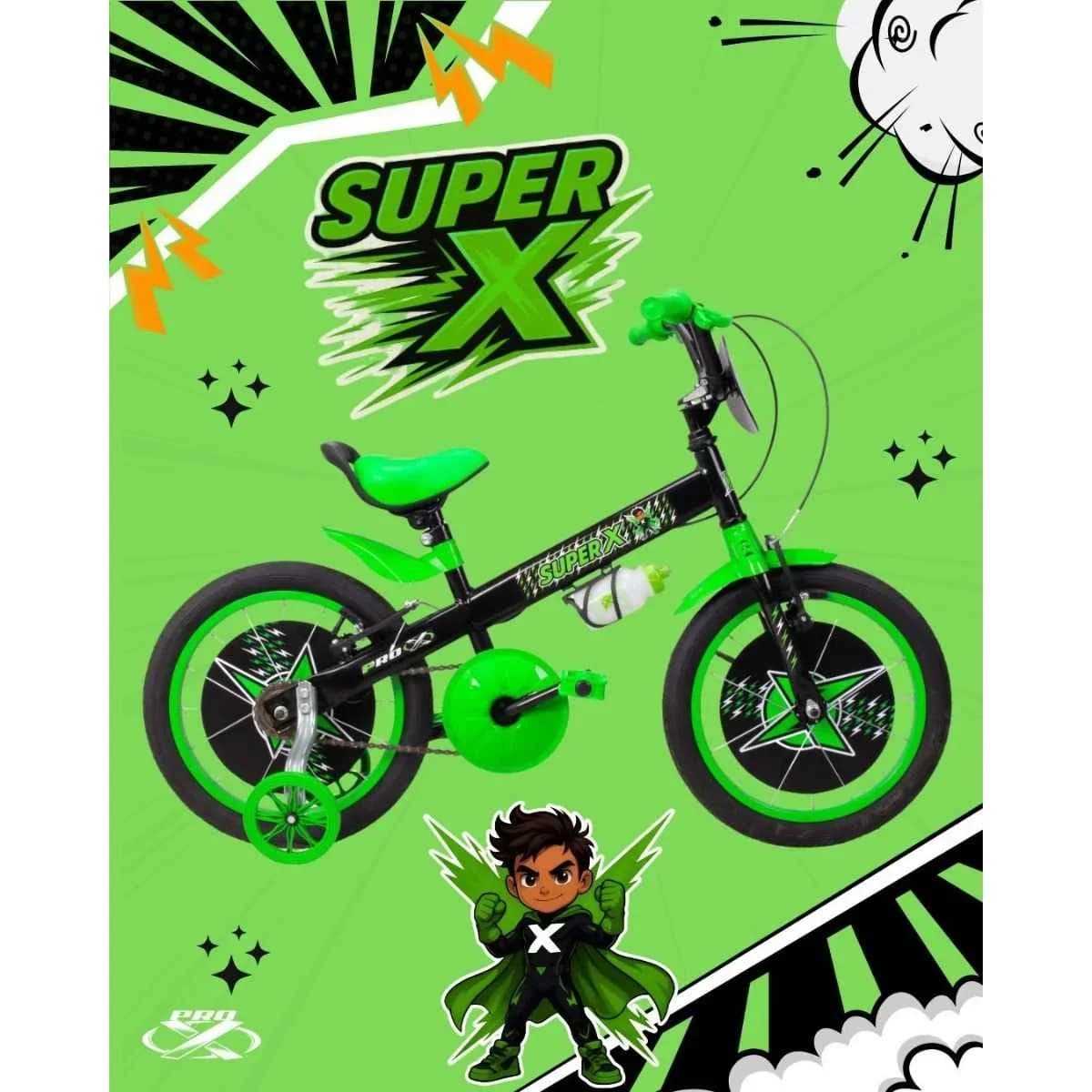 Bicicleta Aro 16 Pro-X Super X Preta e Verde
