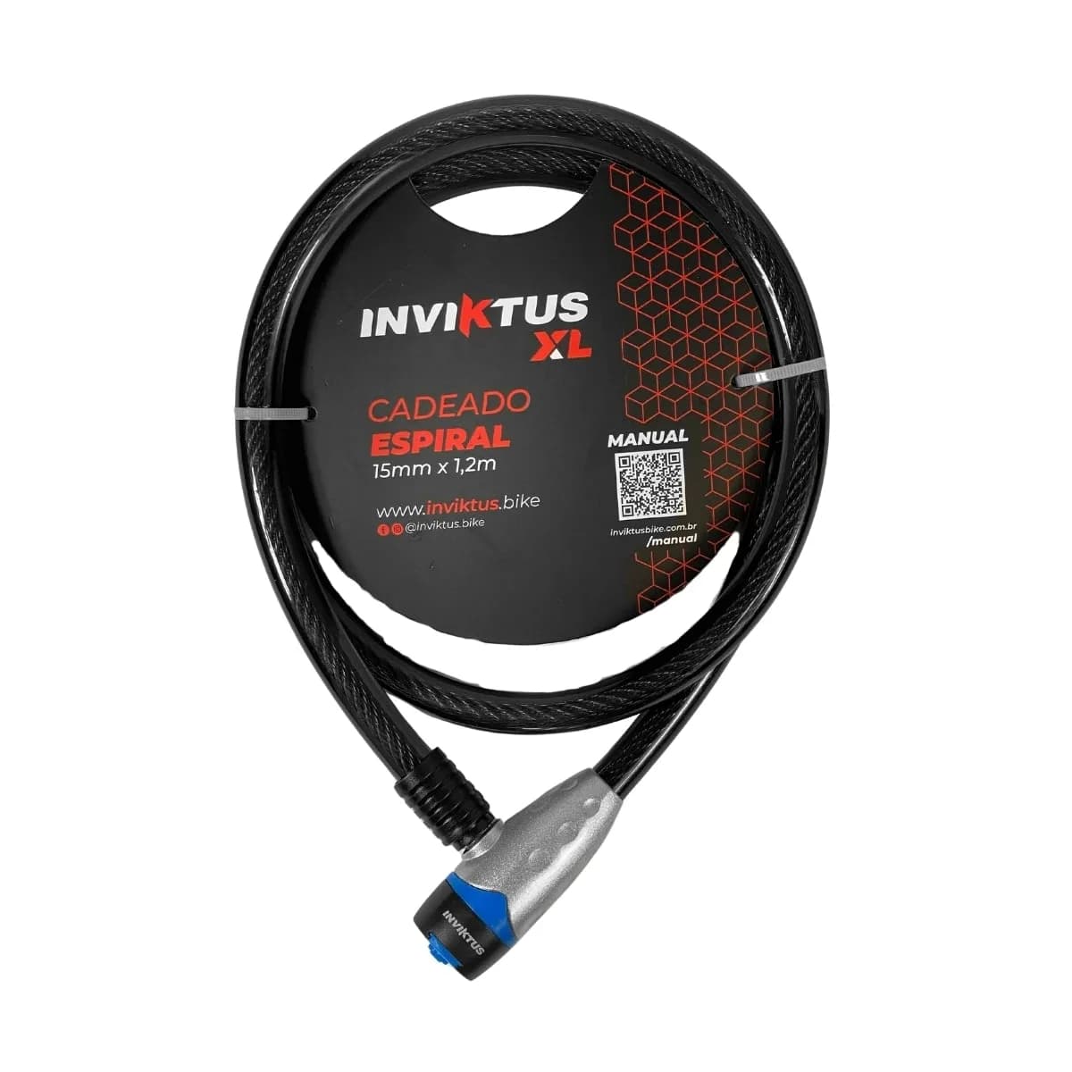 Cadeado de Bicicleta Espiral Inviktus Com Chave 15mm X 1,2M