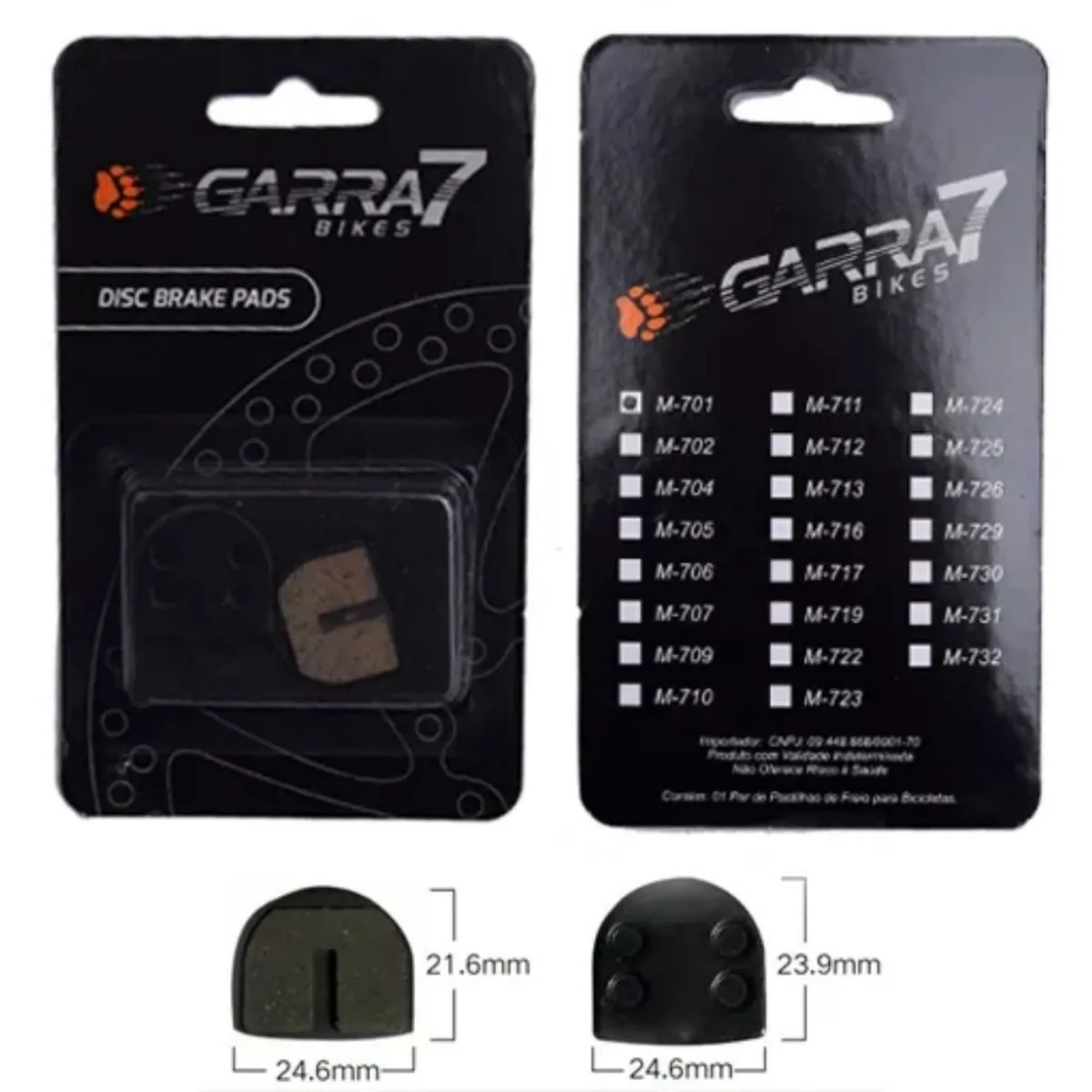 Pastilha Freio de Bicicleta Garra7 M-701 Metálico