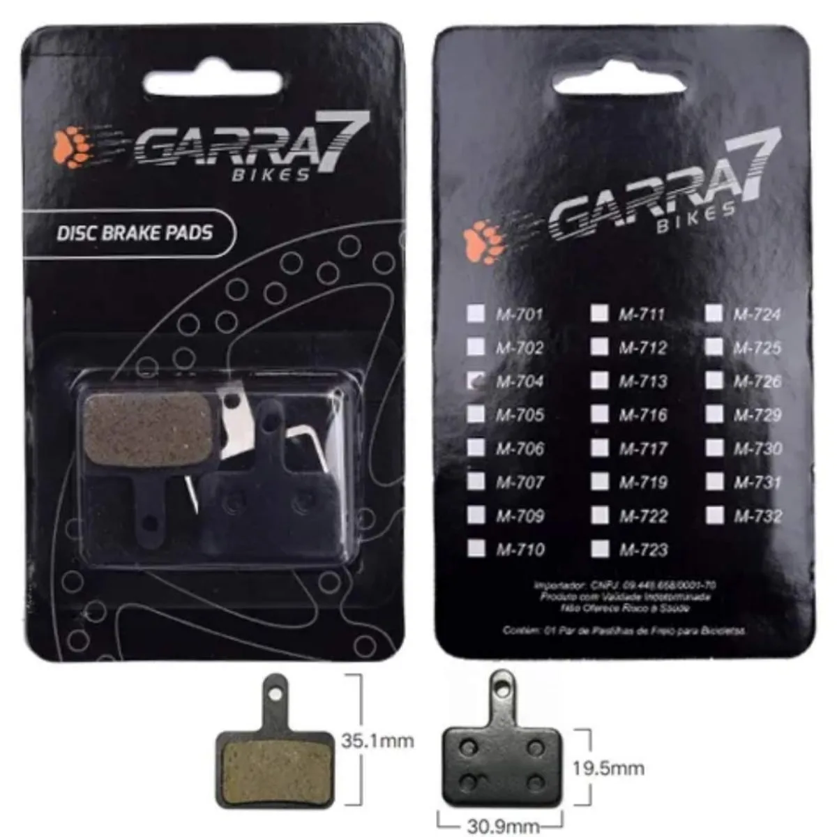 Pastilha Freio de Bicicleta Garra7 M-704 Metálico