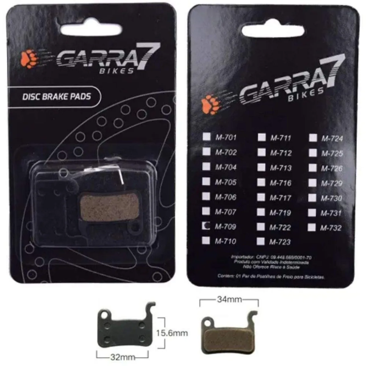 Pastilha Freio de Bicicleta Garra7 M-709 Metálico