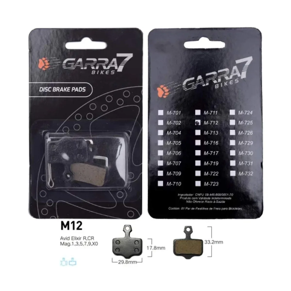 Pastilha Freio de Bicicleta Garra7 M-712 Metálico
