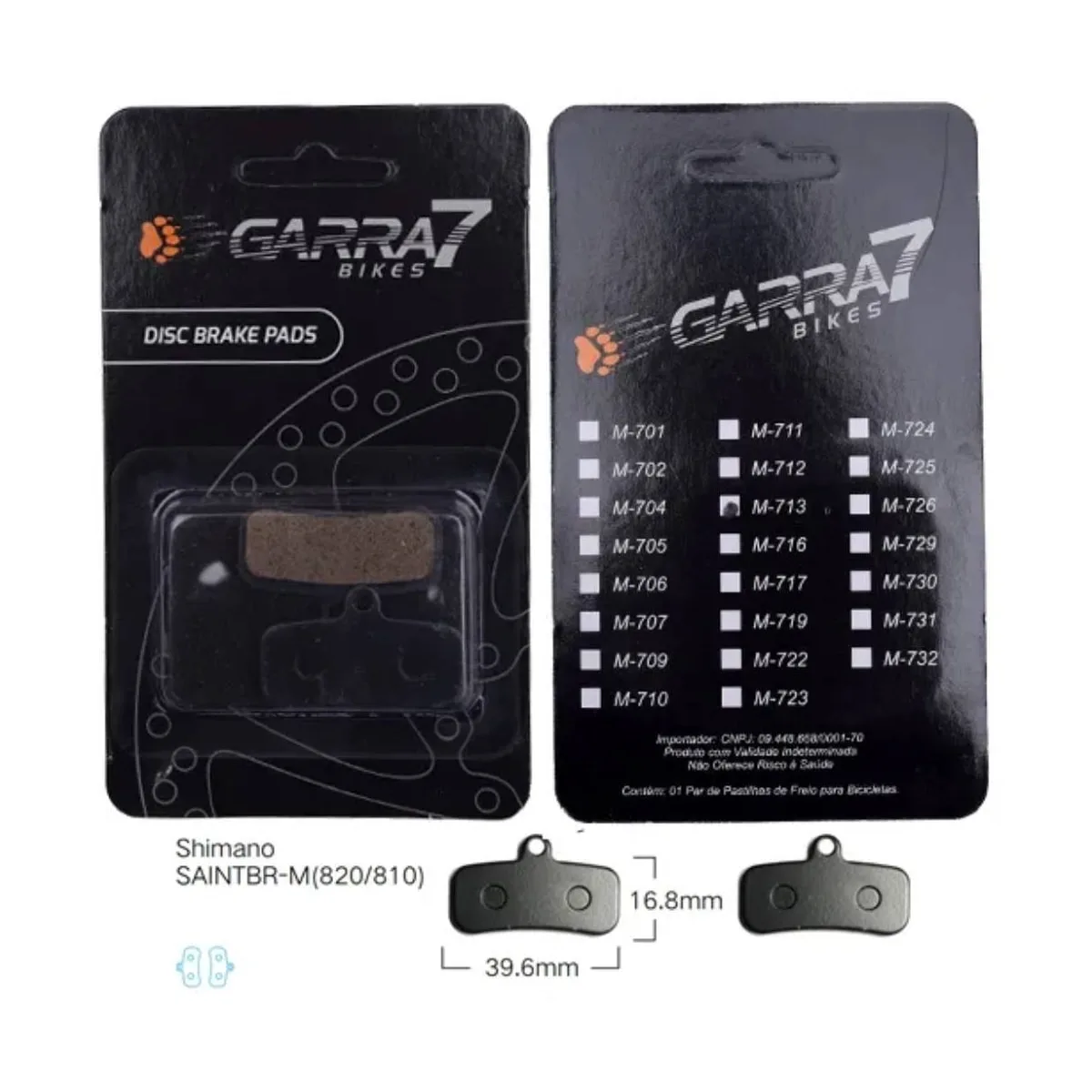 Pastilha Freio de Bicicleta Garra7 M-713 Metálico