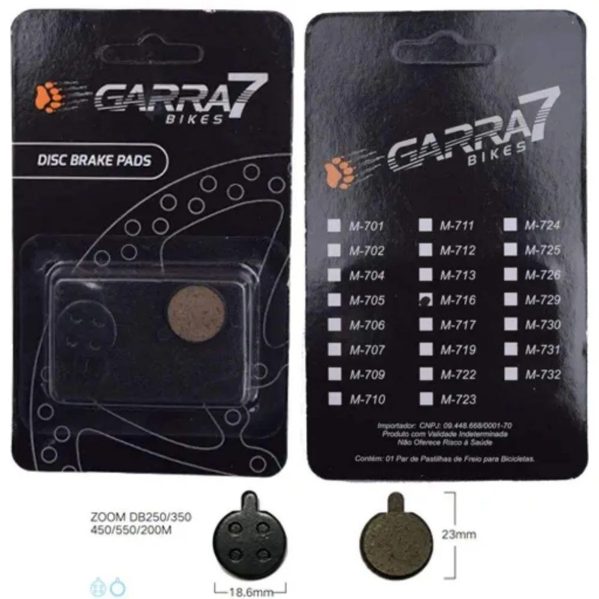 Pastilha Freio de Bicicleta Garra7 M-716 Metálico