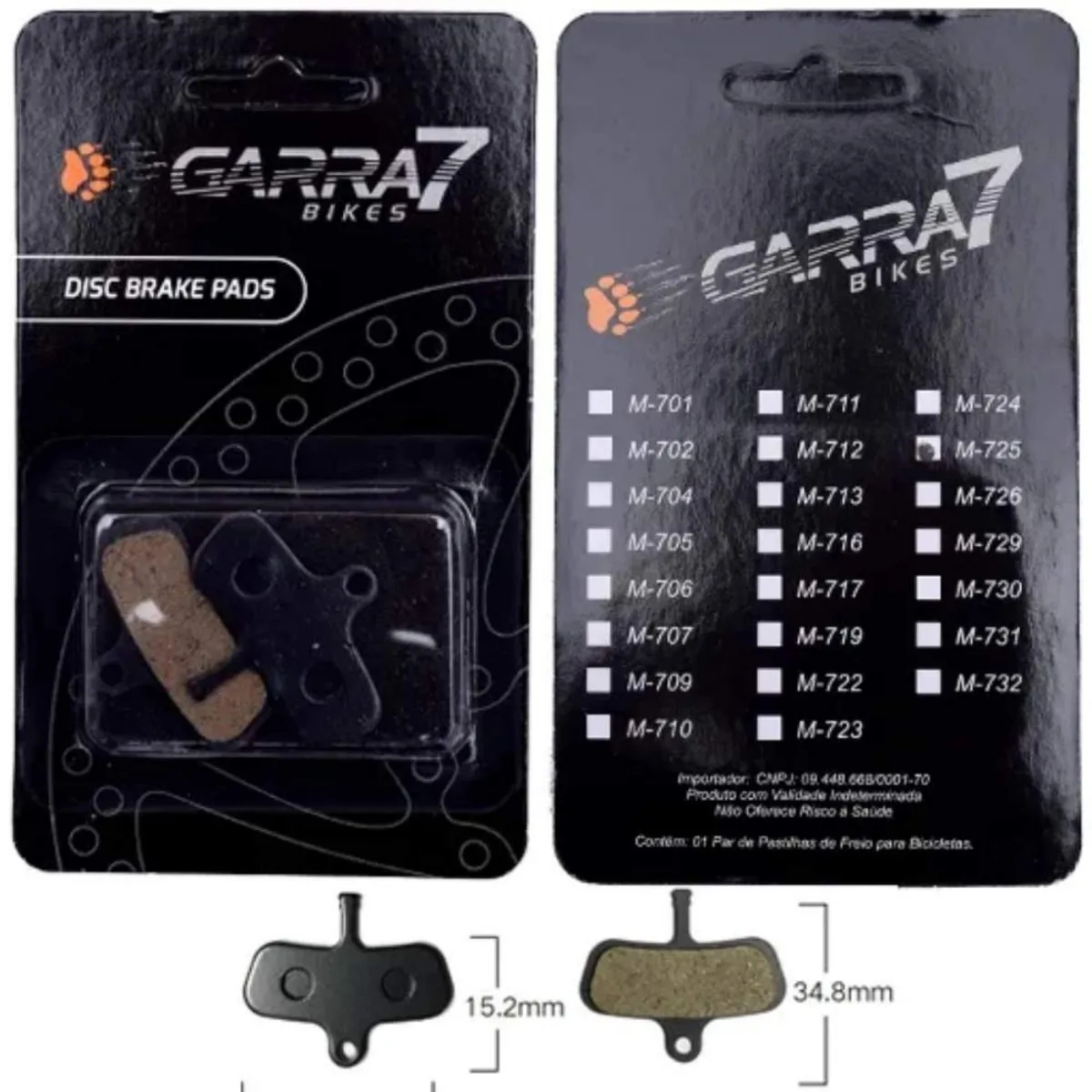 Pastilha Freio de Bicicleta Garra7 M-725 Metálico