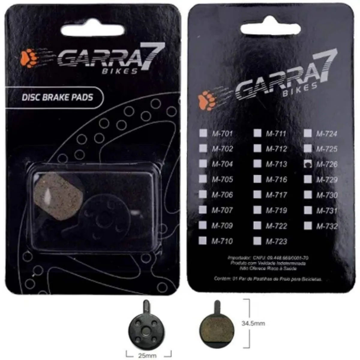 Pastilha Freio de Bicicleta Garra7 M-726 Metálico
