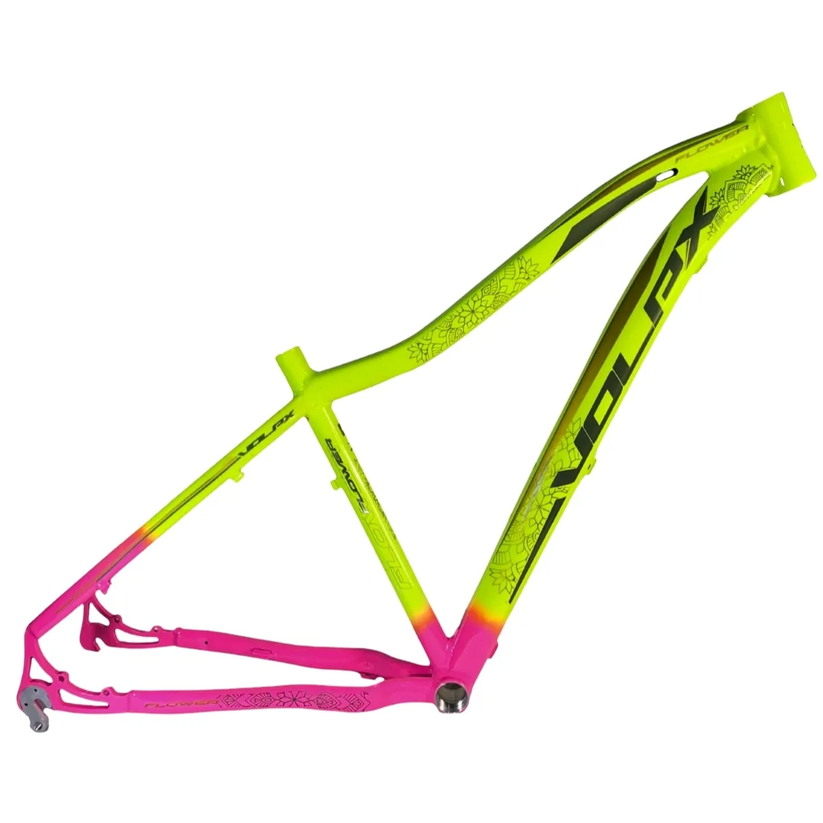 Quadro de Bicicleta Aro 29 MTB Volpx Flower Amarelo Neon e Rosa